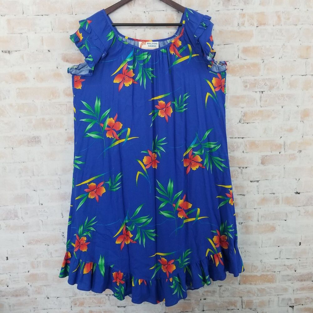 Vtg Malihini Hawaii Dress Tropical Flower Floral Dress Women's‎ Medium USA Made